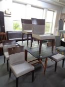 A painted extending dining table and six chairs