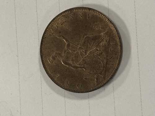 An 1876 H one penny coin with original toning, uncirculated. - Image 2 of 3