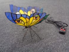 A boxed leaded glass butterfly lamp