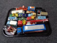 A tray of mid century and later diecast vehicles, Corgi, including Snorkel fire truck,