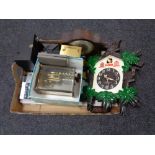 A box of clocks, quarts cuckoo clock, mid century mantle clock,