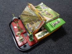 A tray of five Airfix HO - OO scale military vehicles and buildings,