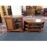 A teak effect corner TV stand and audio cabinet