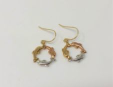 A pair of 14ct three-tone gold dolphin earrings