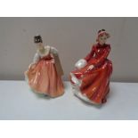 Two Royal Doulton figures - Louise HN 3207 & Faire Lady (Coral PInk) HN 2835