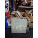 A box of vinyl LP's, Highway, Blondie, Stevie Wonder,