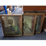 Three early twentieth century gilt framed prints together with an artist's folio