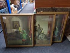 Three early twentieth century gilt framed prints together with an artist's folio