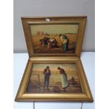 A pair of antiquarian gilt framed prints - Figures in fields