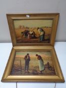 A pair of antiquarian gilt framed prints - Figures in fields