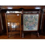 A Victorian mahogany work box and an Edwardian tapestry fire screen