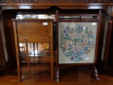 A Victorian mahogany work box and an Edwardian tapestry fire screen