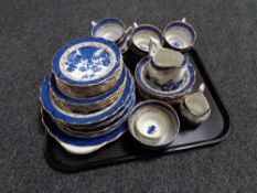 A tray of Booths old willow pattern tea china