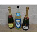 A bottle of Bollinger champagne together with a further bottle of Waitrose Champagne and Vermouth
