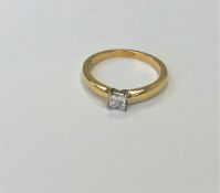 An 18ct gold princess cut diamond solitaire ring, size N.