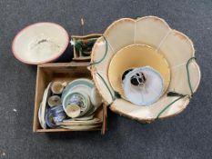 A box of wall plates, kitchen mixing bowl, china,