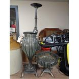 A Barker and Stonehouse metal glass lined vase & comport together with a further metal Gothic