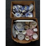 Two boxes of English tea and dinner china, Doulton and Burleigh ware willow pattern,