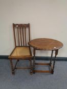 An oak pie crust edge occasional table and a bedroom chair