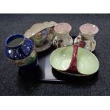 A tray of five pieces of Maling china, Peony rose basket,
