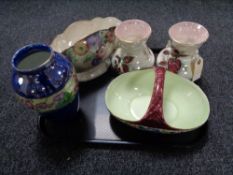 A tray of five pieces of Maling china, Peony rose basket,