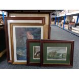 A framed Anita Hall watercolour - Arncliffe in Littendale together with four further framed prints