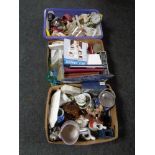 Three crates of miscellaneous, Wedgwood biscuit barrel, Pool pottery jug,