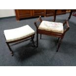 An Edwardian mahogany storage piano stool and a dressing table stool