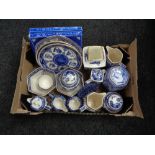 A box of Ringtons china, wall plates, vases,