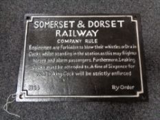 A metal Somerset and Dorset railway safety notice