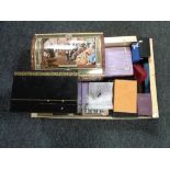 A wooden crate of costume jewellery and boxes