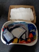 Two boxes of towels and bedding