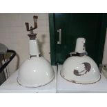 A pair of enamelled industrial light shades