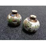A pair of Noritake squat bulbous vases depicting Geisha, height 9 cm.