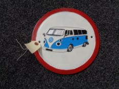 A metal VW plaque