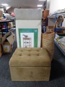 A storage dralon stool together with a wicker stick stand and sticks,