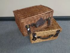 Two wicker picnic baskets