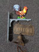 Two metal Welcome signs (one with bracket and bell)