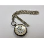 A continental silver fob watch with enamel dial,