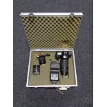 An aluminium camera case of Canon EOS 1000 F camera,