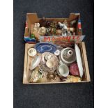 Two boxes of figurines, Buddha, Ringtons china, Spanish figure,