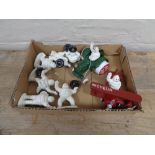 A box of six assorted Michelin man figures -tractor and bi-plane etc.