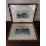 Two Edwardian framed monochrome engravings depicting farm scenes, signed in pencil.