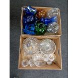 Two boxes of glassware, demi johns,