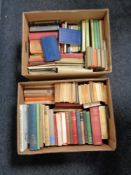 Two boxes of mid century hard back and paper backed books, Penguin novels, Rose Annuals,