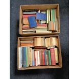 Two boxes of mid century hard back and paper backed books, Penguin novels, Rose Annuals,