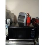 A microwave oven,