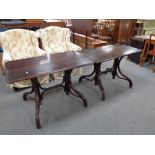 Two Bentwood refectory bar tables