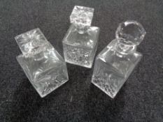 Three lead crystal whisky decanters