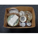 A box of assorted china, Franklin porcelain plates,